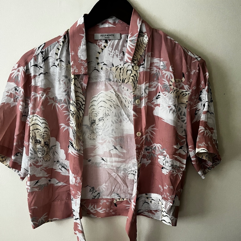 allsaints printed tiger shirt in pink size S